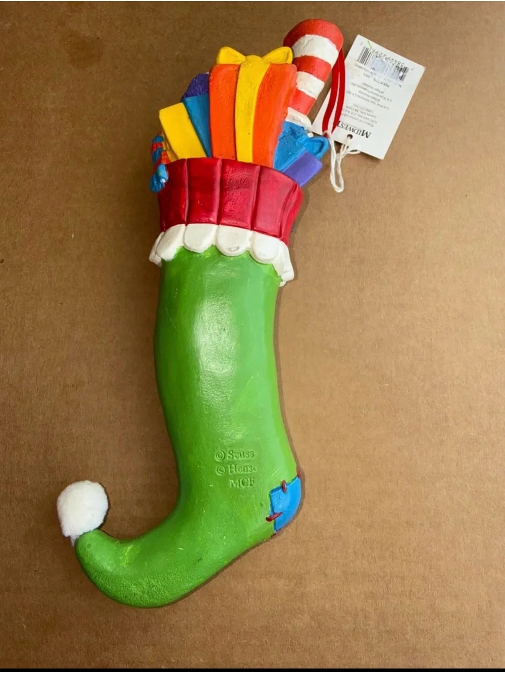 9.5” Dr. Seuss Green 'Hooray It's Jingle Day!' Holiday Stocking Ornament G8
